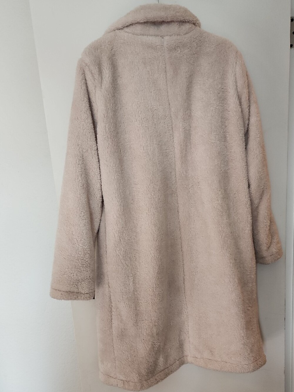 Plush Teddy Coat in Soft Light Beige - Long Open Front Jacket - Picture 2 of 5